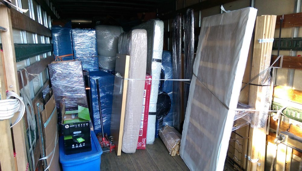 Inside view of a fully packed moving truck