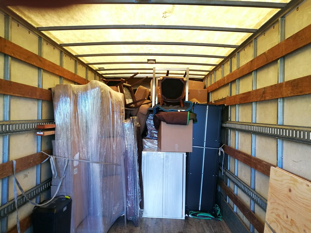 Inside of a packed moving truck